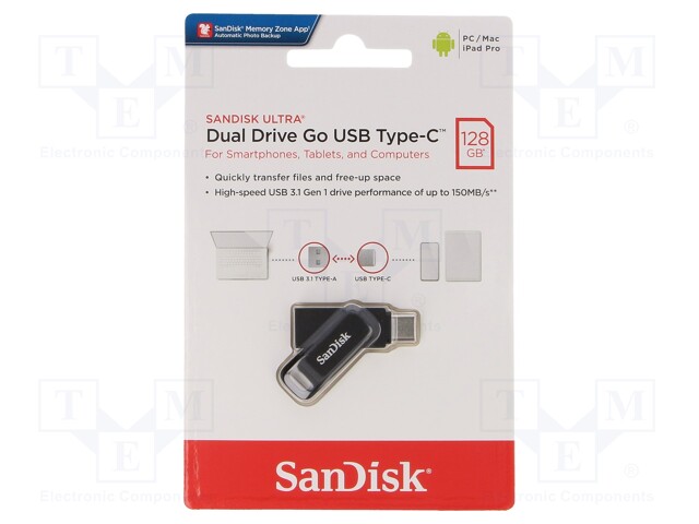 Pendrive; USB 3.1; 128GB; 150MB/s; USB A,USB C; DUAL DRIVE GO