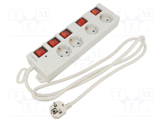 Plug socket strip: protective; Sockets: 4; 250VAC; 16A; 1.5m; IP20