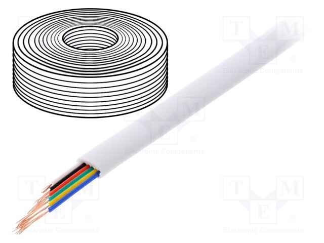 Wire: telecommunication cable; stranded; 6x28AWG; white; 100m