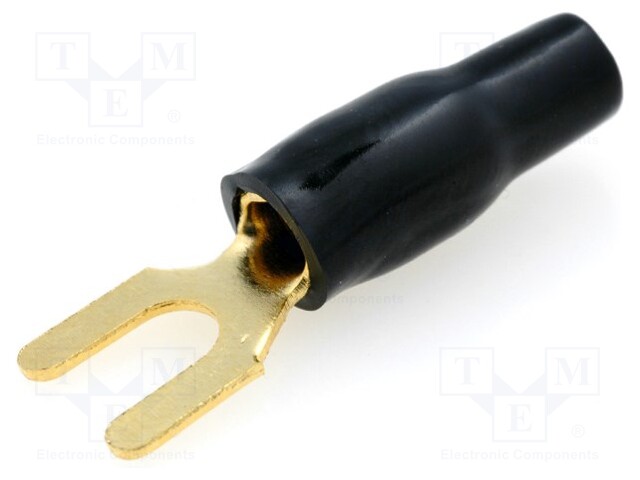 Terminal: fork; M4; 4mm2; gold-plated; insulated; black