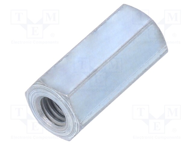 Screwed spacer sleeve; Int.thread: M4; 15mm; hexagonal; steel