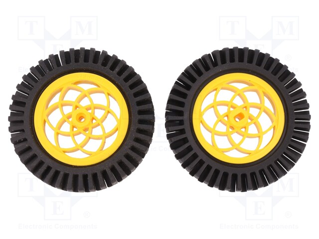 Wheel; yellow-black; Shaft: two sides flattened; Pcs: 2; push-in