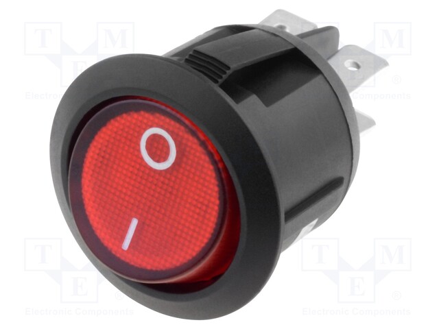 ROCKER; DPST; Pos: 2; OFF-ON; 10A/250VAC; red; neon lamp 230V; 50mΩ