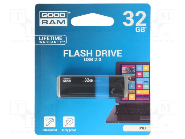 Pendrive; USB 2.0; 32GB; Read: 20MB/s; Write: 5MB/s; Colour: black