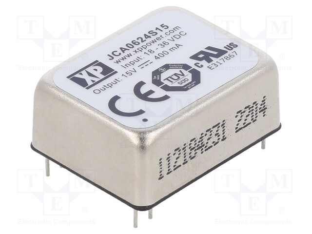 Isolated Board Mount DC/DC Converter, 2:1 Input, ITE, 1 Output, 6 W, 15 V, 400 mA