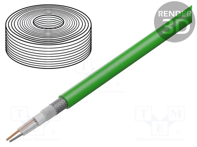 Wire: microphone cable; 2x0,35mm2; green; OFC; PVC; -15÷70°C; 100m