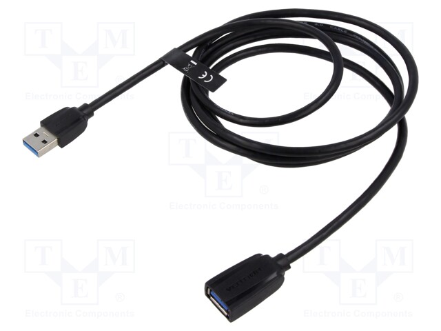 Cable; USB 3.0; USB A socket,USB A plug; nickel plated; 1m; black