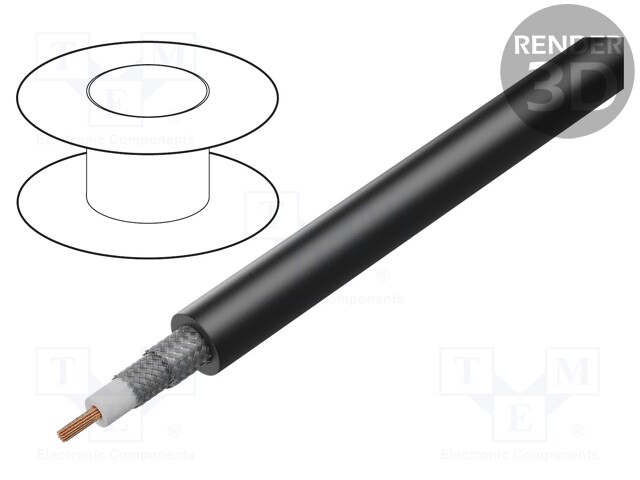 Wire: coaxial; stranded; OFC; PVC; black; 100m