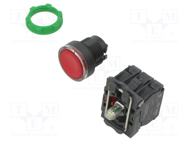 Switch: push-button; 22mm; Stabl.pos: 1; NC + NO; red; LED; 230V