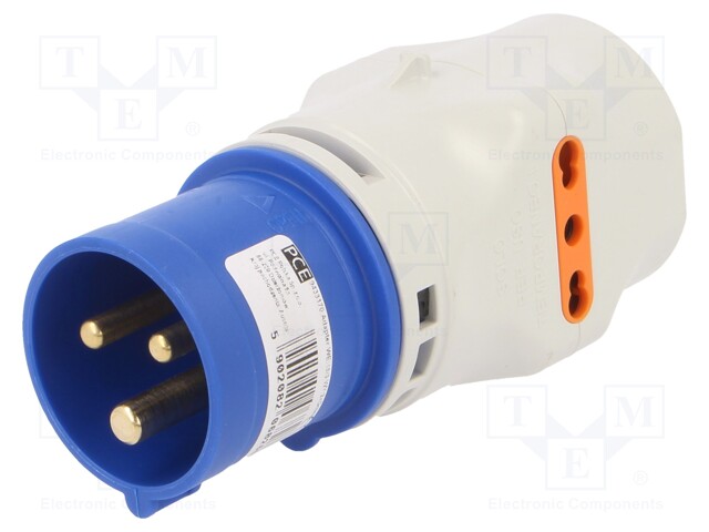 Connector: AC supply; adapter; male/female; 16A; 230VAC; IP20