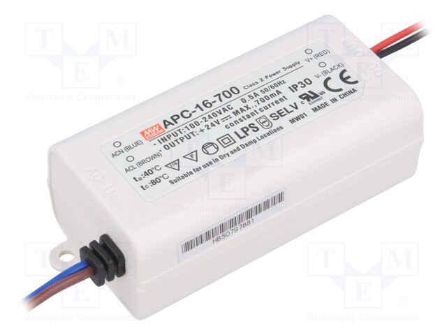 Power supply: switched-mode; LED; 16.8W; 9÷24VDC; 700mA; 90÷264VAC