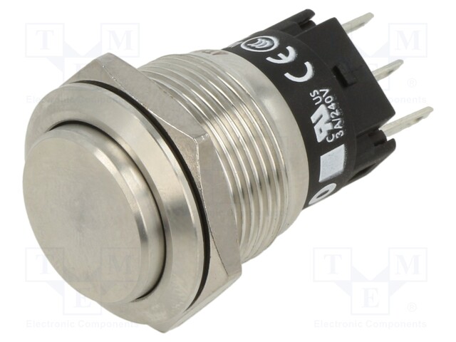 Vandal Resistant Switch, Flush, 82 Series, 19 mm, SPDT, Momentary, Round Raised, Natural