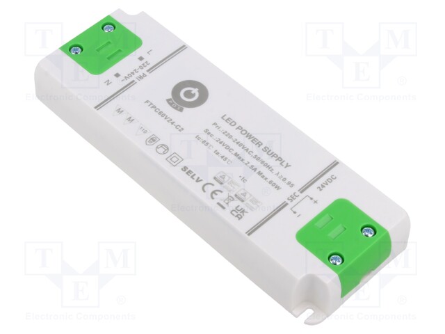 Power supply: switched-mode; LED; 60W; 24VDC; 2.5A; 198÷264VAC