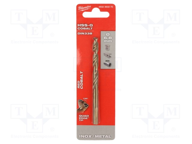 Drill bit; for metal; Ø: 6.8mm; high speed steel cobalt HSS-Co