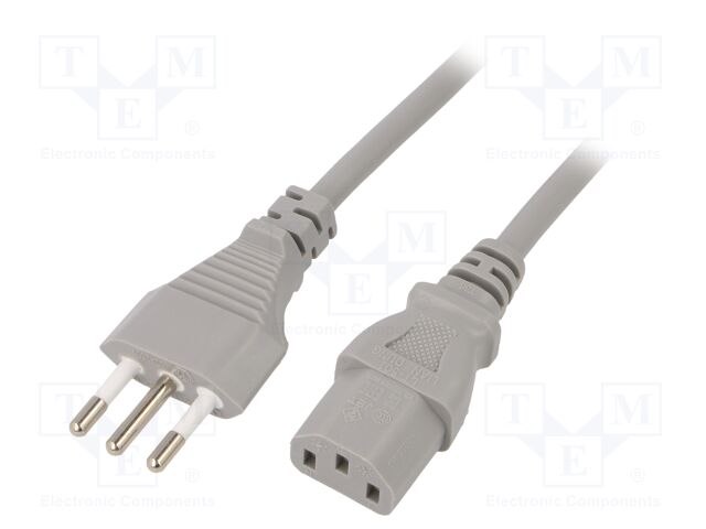 Cable; 3x1mm2; CEI 23-50 (L) plug,IEC C13 female; PVC; 1.8m; grey