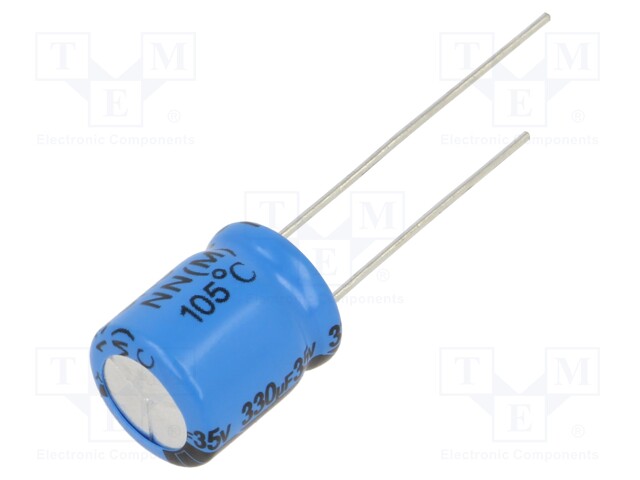 Capacitor: electrolytic; THT; 330uF; 35VDC; Pitch: 5mm; ±20%; 2000h