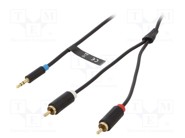 Cable; Jack 3.5mm plug,RCA plug x2; 8m; Plating: gold-plated