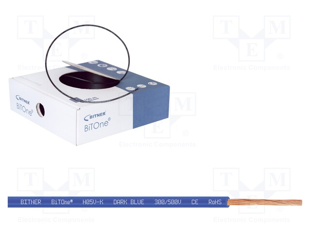 Wire; BiTOne; stranded; Cu; 1mm2; dark blue; PVC; 300/500V; 100m