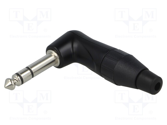 Plug; Jack 6,35mm; male; stereo; angled 90°; for cable; soldering