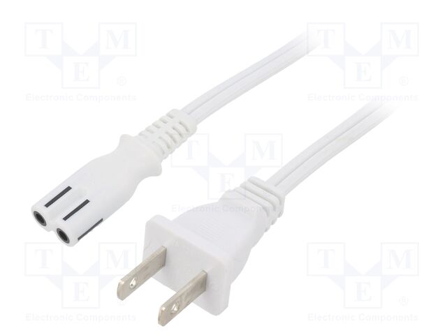 Cable; IEC C7 female,NEMA 1-15 (A) plug; PVC; 3m; white; 2x18AWG