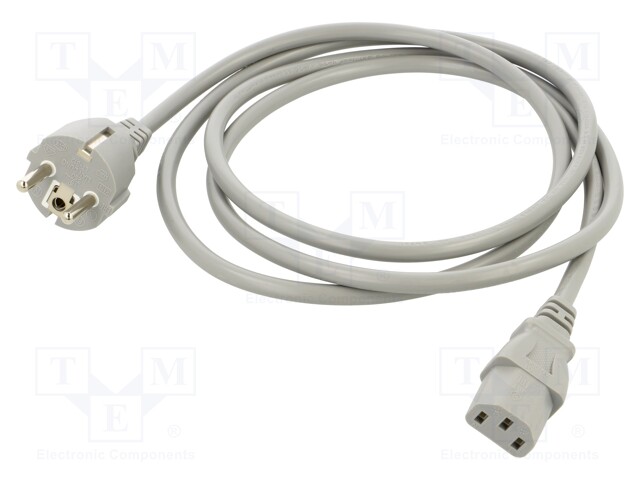 Cable; CEE 7/7 (E/F) plug,IEC C13 female; PVC; 1.8m; grey; 3x1mm2