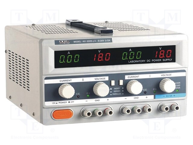 Power supply: laboratory; Channels: 3; 0÷30VDC; 0÷5A; 0÷30VDC; 0÷5A