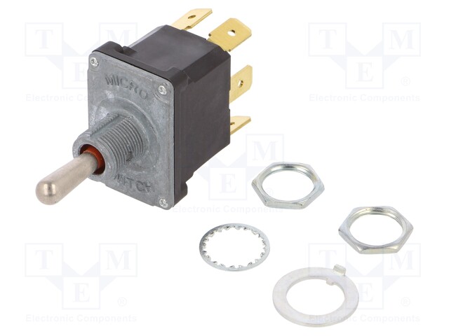 Switch: toggle; Pos: 3; DPDT; (ON)-OFF-(ON); 6A/230VAC; 18A/28VDC