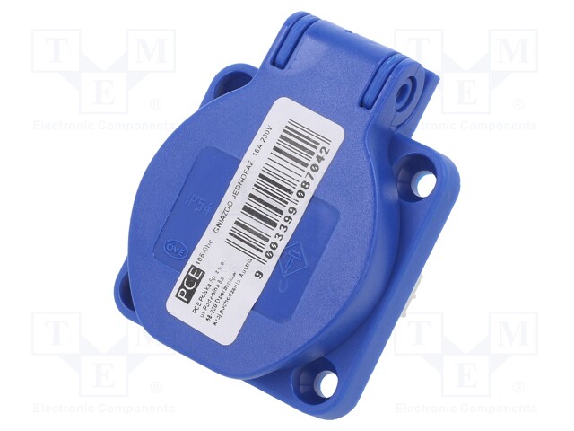 Connector: AC supply; socket; 2P+PE; 250VAC; 16A; blue; PIN: 3; IP54