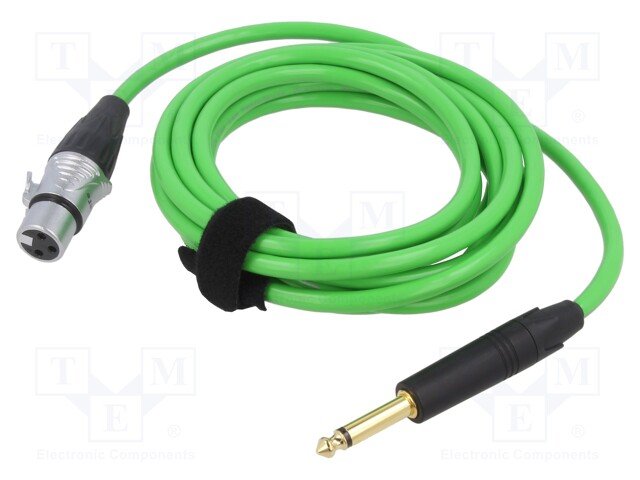 Cable; Jack 6,3mm 2pin plug,XLR female 3pin; 9m; green; 0.25mm2