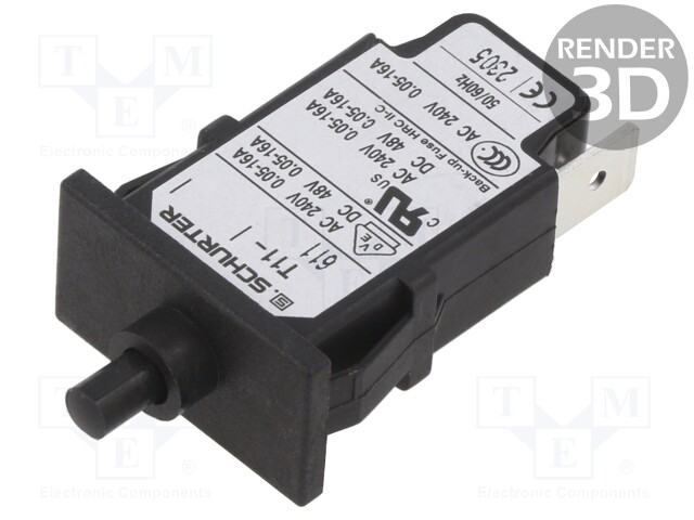 Circuit breaker; Urated: 240VAC; 48VDC; 11A; SPST; Poles: 1; SNAP-IN