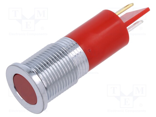 Indicator: LED; flat; red; Ø14mm; IP67; brass; ØLED: 10mm; Body: red