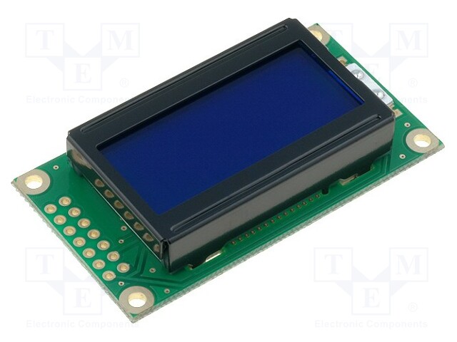 Display: LCD; alphanumeric; STN Negative; 8x2; blue; LED; PIN: 14