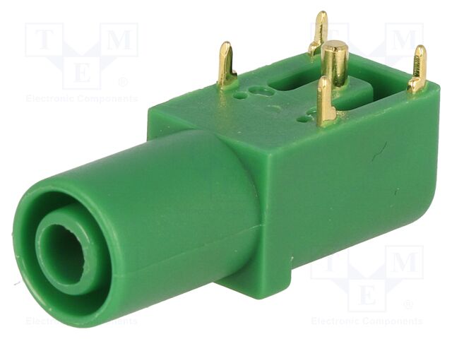Socket; 4mm banana; 24A; 33mm; green; gold-plated; on panel