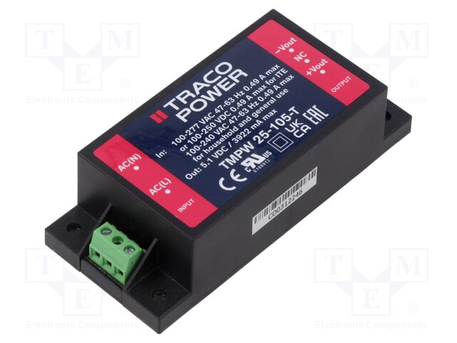 Power supply: switched-mode; for building in; 20W; 5.1VDC; 3922mA