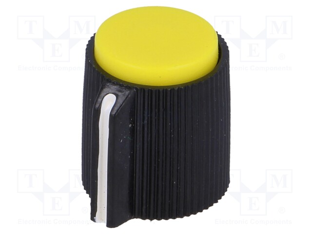 Knob; with pointer; plastic; Shaft d: 6.35mm; Ø13x15mm; yellow