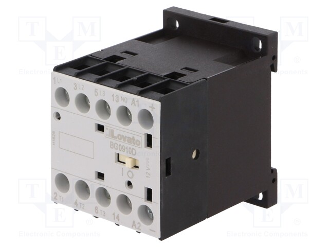 Contactor: 3-pole; NO x3; Auxiliary contacts: NO; 12VDC; 9A; DIN; BG
