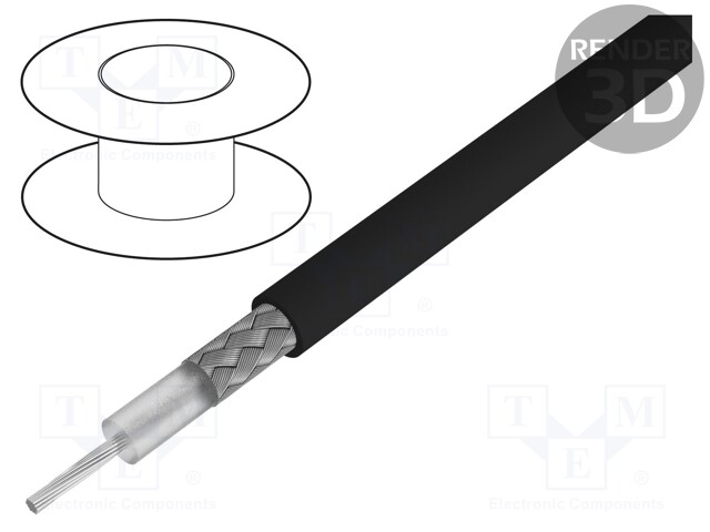 Wire: coaxial; RG-H58CU; stranded; Cu; HM2; black; 100m