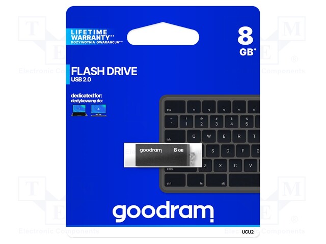 Pendrive; USB 2.0; 8GB; Read: 20MB/s; Write: 5MB/s; Colour: black