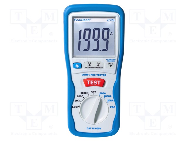 Meter: short circuit loop impedance; VAC: 50÷250V; 92x200x50mm