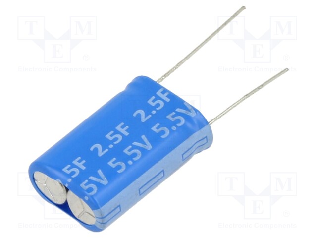 Supercapacitor; THT; 2.5F; 5.5VDC; 17x25x8.5mm