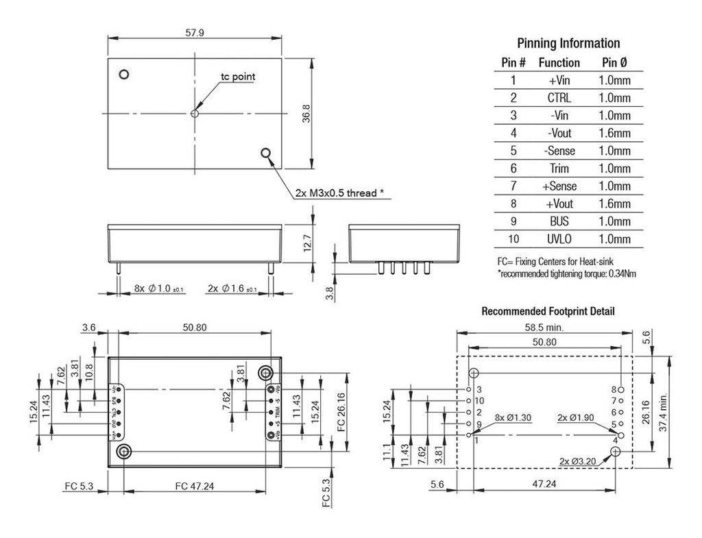 Converter: DC/DC; 40W; Uin: 14÷160V; Uout: 15VDC; Iout: 2.67A; OUT: 1