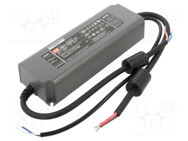 Power supply: switched-mode; LED; 200W; 12VDC; 15A; 90÷305VAC; IP67