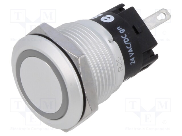 Indicator: LED; flat; green; 24VDC; 24VAC; Ø19mm; Body: silver