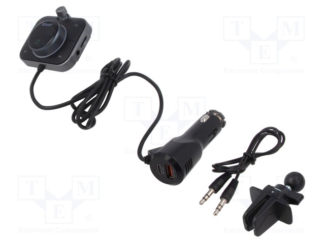 FM transmitter; microSD,USB A socket,USB C socket; black; 1.2m
