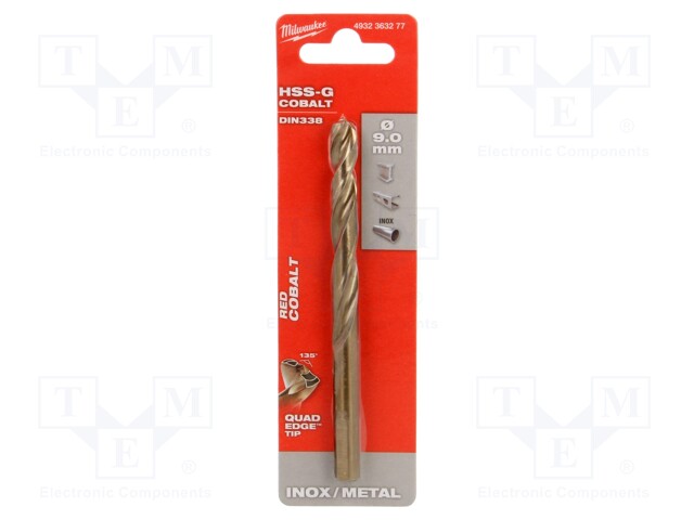 Drill bit; for metal; Ø: 9mm; high speed steel cobalt HSS-Co