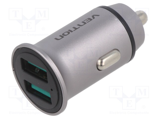 Automotive power supply; USB A socket x2; Inom: 3.4A; grey; 18W