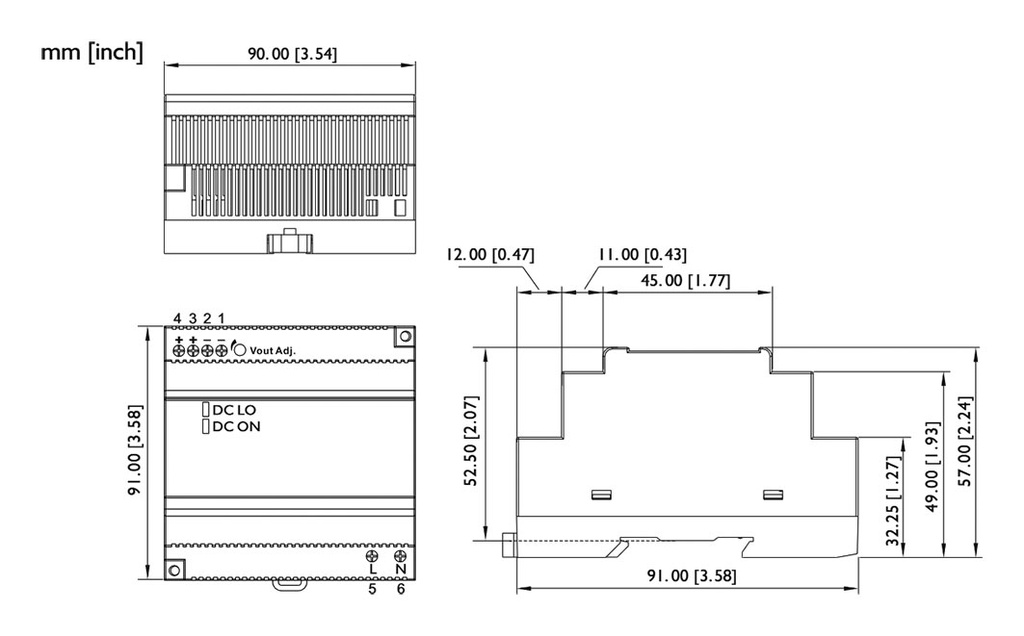 Power supply: switching; for DIN rail; 60W; 5VDC; 12A; 90÷264VAC