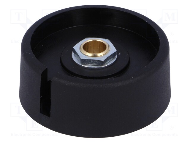 Knob; with pointer; polyamide; Shaft d: 6mm; Ø40x16mm; black