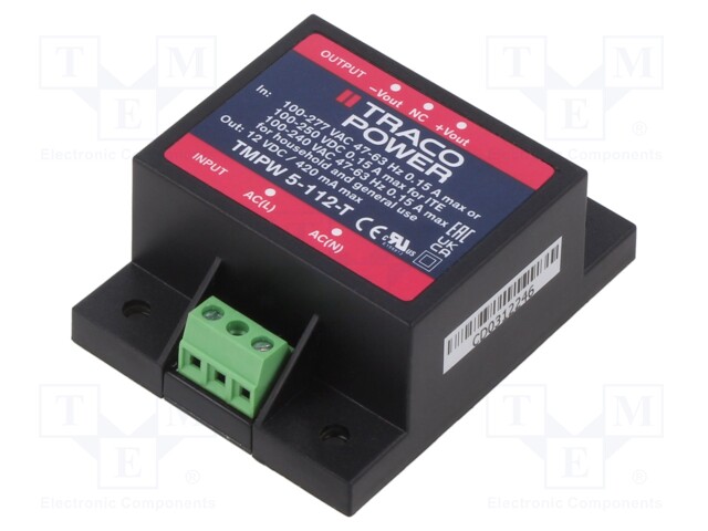 Power supply: switched-mode; for building in; 5W; 12VDC; 420mA