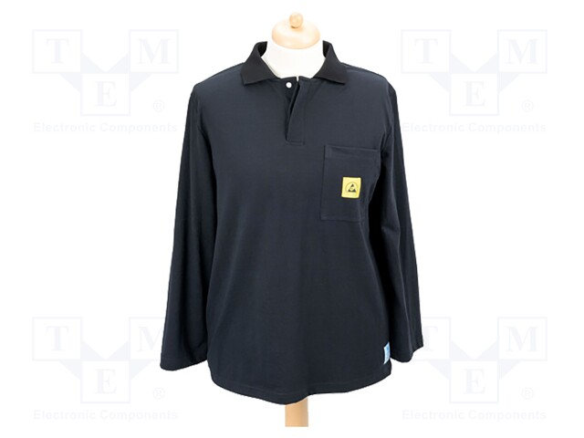 Polo shirt with long sleeves; ESD; M; EN 61340-5-1; black